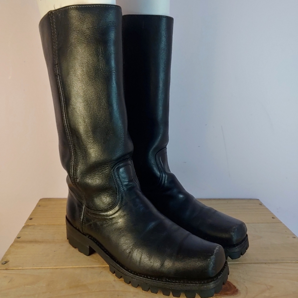 Vintage 70's Frye black leather western biker boots men's size 8.5 D